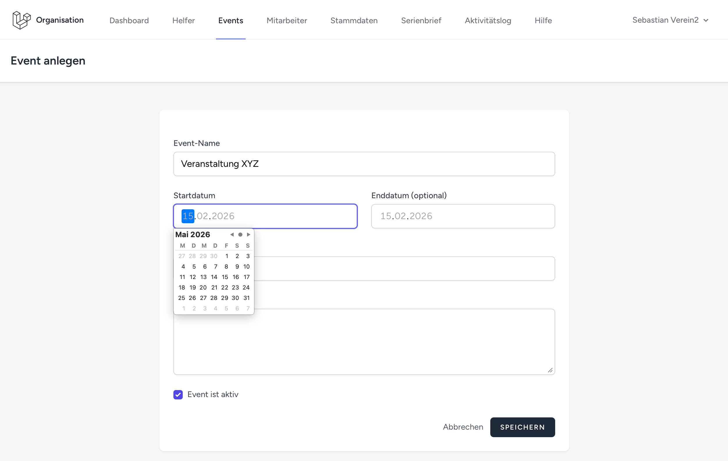 standplanung.de: Event anlegen