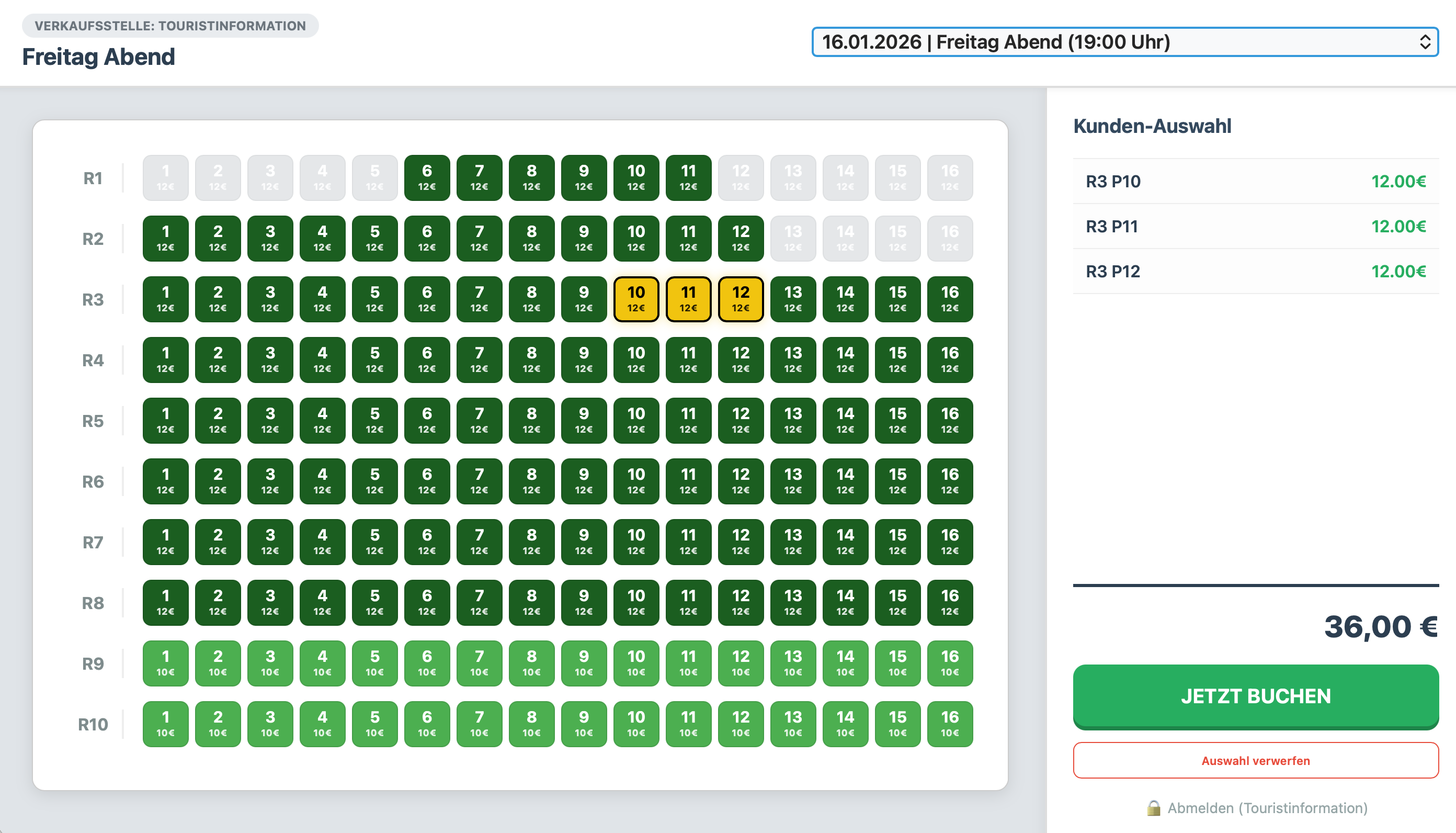 Sitzplan in der Vorverkaufsstelle